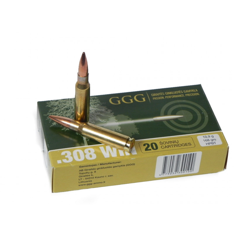 Munition GGG 308 Win Match 168gr HPBT Boîte de 20