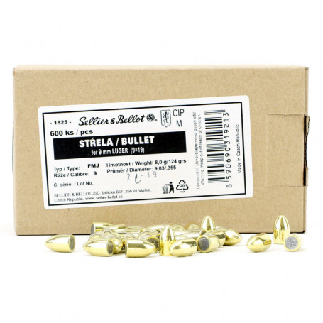 Ogives Sellier & Bellot 9mm 124gr FMJ - Boîte de 600 Cat B.